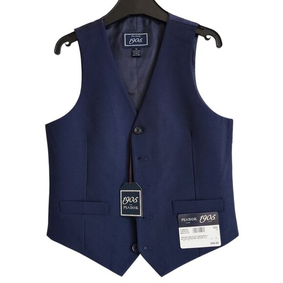Size 12 Boys Vest Navy Blue Wedding Ringbearer Jos A Bank Kids Polyester Nwt New - Picture 1 of 17